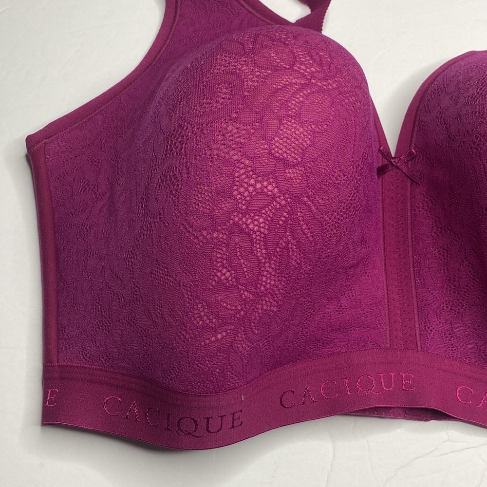40H burgundy lace cotton lightly lined no wire bra Lane Bryant NWT plus size bra - Picture 2 of 8